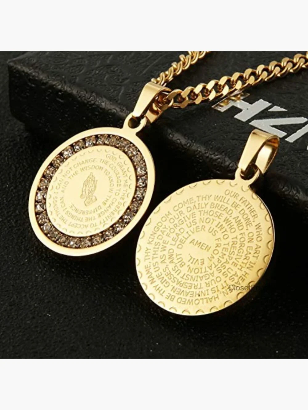 Prayer Necklace Christian Jewelry Stainless Steel Praying Hands Coin Pendant